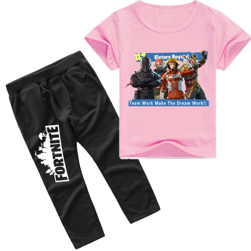 LILIGIRL Teenager Boys Fashion Short-Sleeve Fortnite Print T-Shirts+Pant Overalls Suit for Girls Baby Cotton Tops Clothes Sets