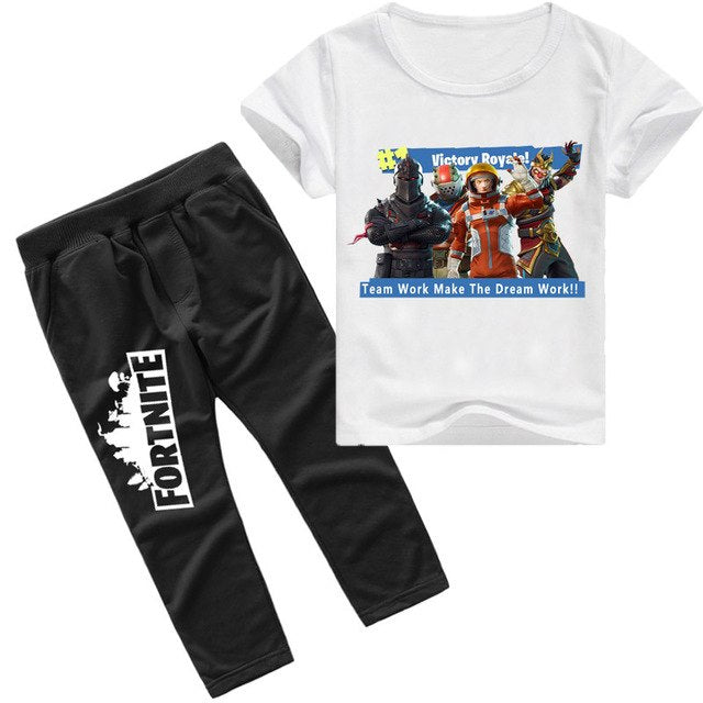 LILIGIRL Teenager Boys Fashion Short-Sleeve Fortnite Print T-Shirts+Pant Overalls Suit for Girls Baby Cotton Tops Clothes Sets