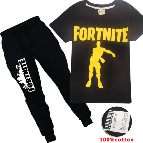 Cotton Boys Girls Boutique Outfits 2018 New Summer Autumn Fortnite Cartoon Print Shirt+pants Sports Suit for Boy Girls Teen 6-16